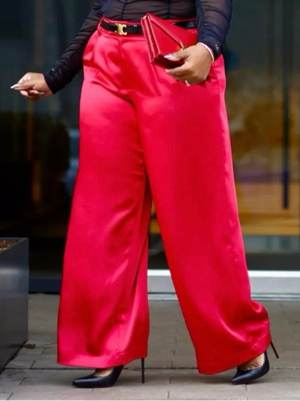 Red Satin wide leg pants. Size 12